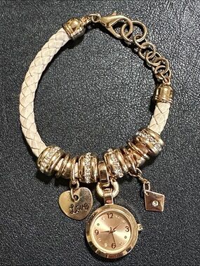 Accutime Watch Co Rose Gold Charm Bracelet Watch